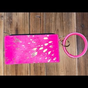 Hot Pink Hair On Hide Wristlet and Key Ring